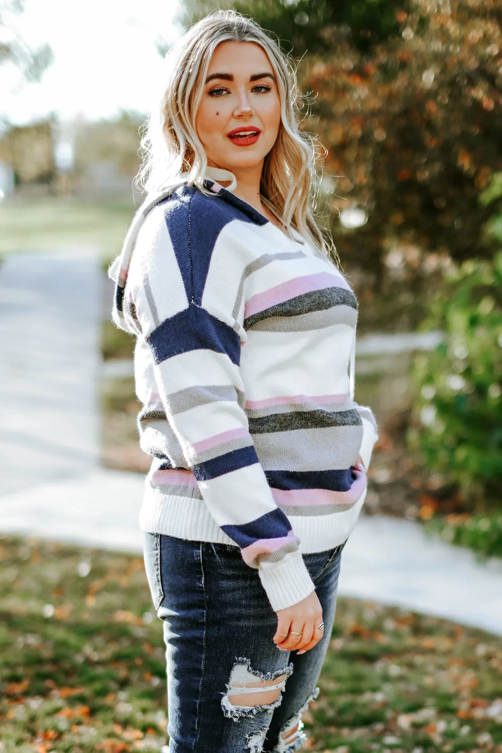 Stripe Plus Size Striped Hooded Knit Sweater sold by Beagle Boutique product image thumbnail 3