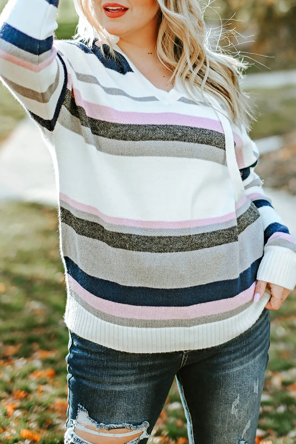 Stripe Plus Size Striped Hooded Knit Sweater sold by Beagle Boutique