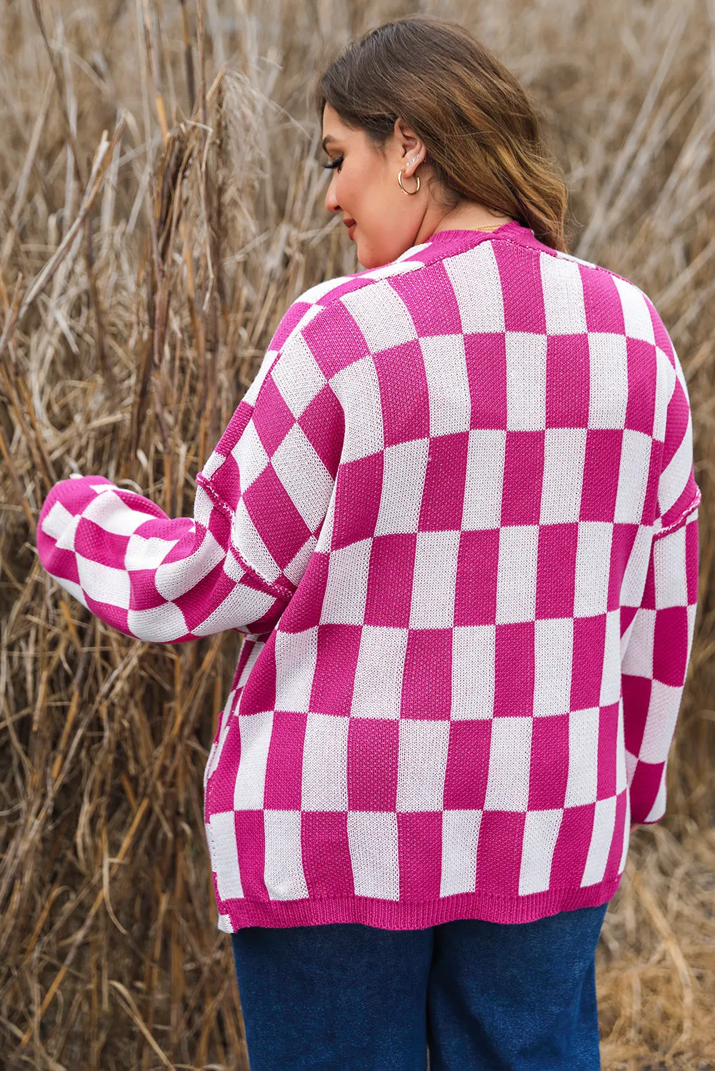 Bonbon Checkered Pattern Open Front Plus Size Cardigan sold by Beagle Boutique product image thumbnail 2