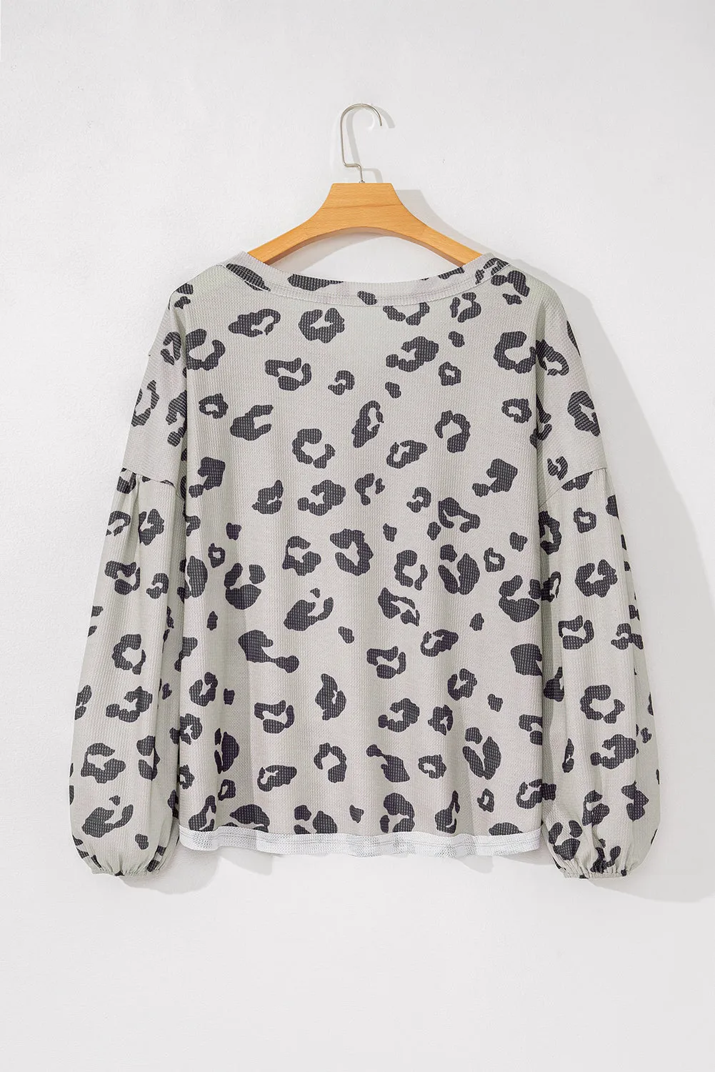 Grey Printed Leopard Balloon Sleeve Thermal Knit Plus Size Top sold by Beagle Boutique product image thumbnail 5