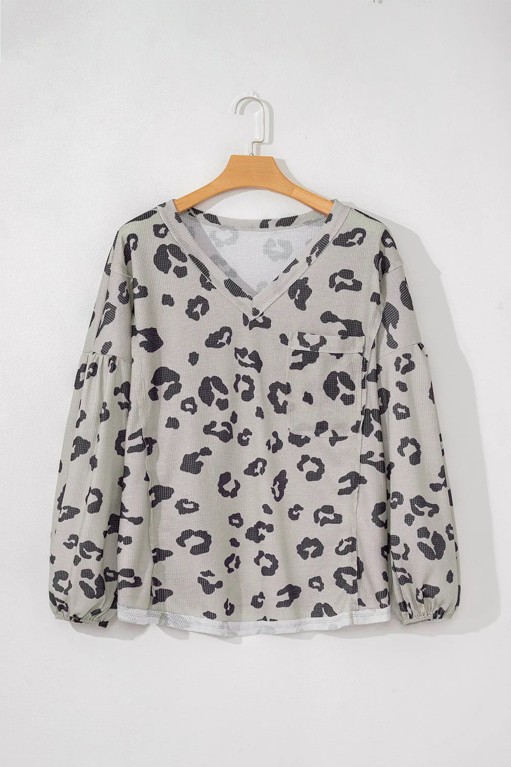 Grey Printed Leopard Balloon Sleeve Thermal Knit Plus Size Top sold by Beagle Boutique product image thumbnail 4