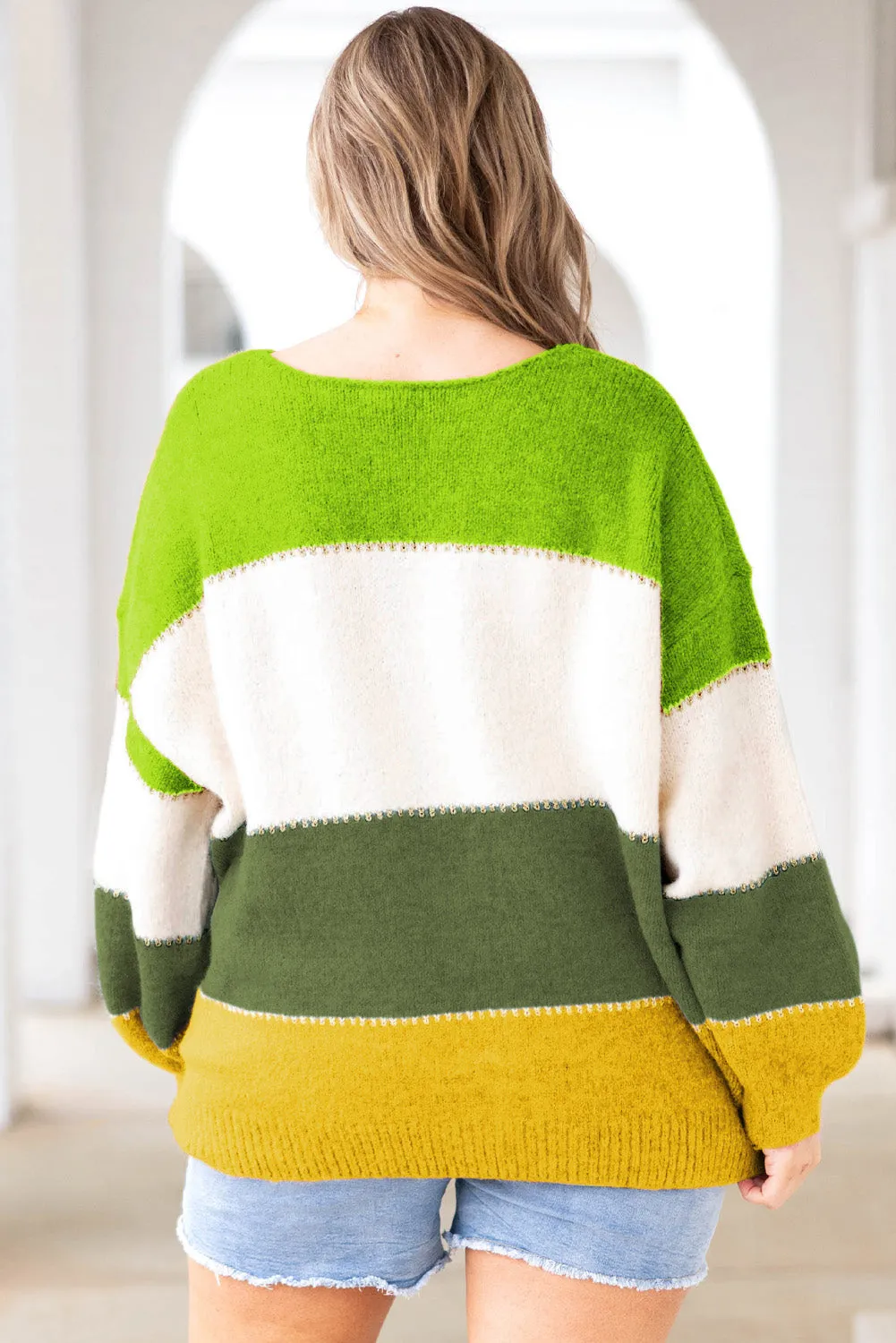 Green Plus Size Colour Block Patchwork Sweater sold by Beagle Boutique product image thumbnail 2