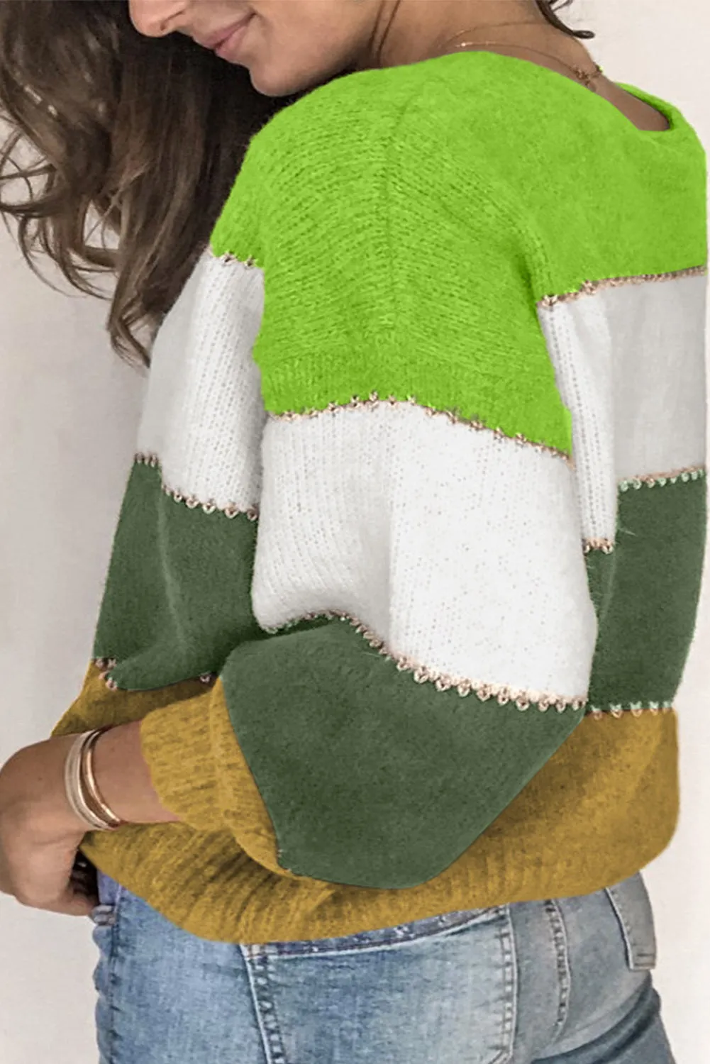 Green Plus Size Colour Block Patchwork Sweater sold by Beagle Boutique product image thumbnail 3