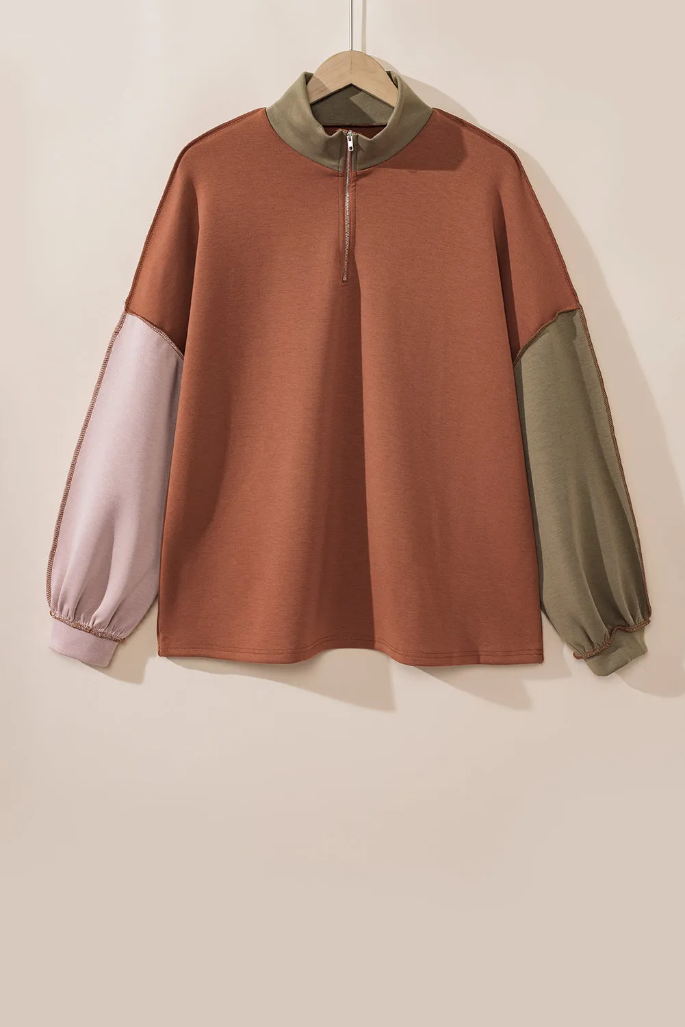 Gold Flame Plus Size Colourblock Exposed Seam Quarter Zip Sweatshirt sold by Beagle Boutique product image thumbnail 3