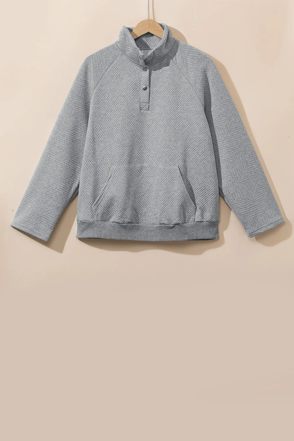 Light Grey Textured Snap Buttons Pullover Plus Size Sweatshirt sold by Beagle Boutique product image thumbnail 3
