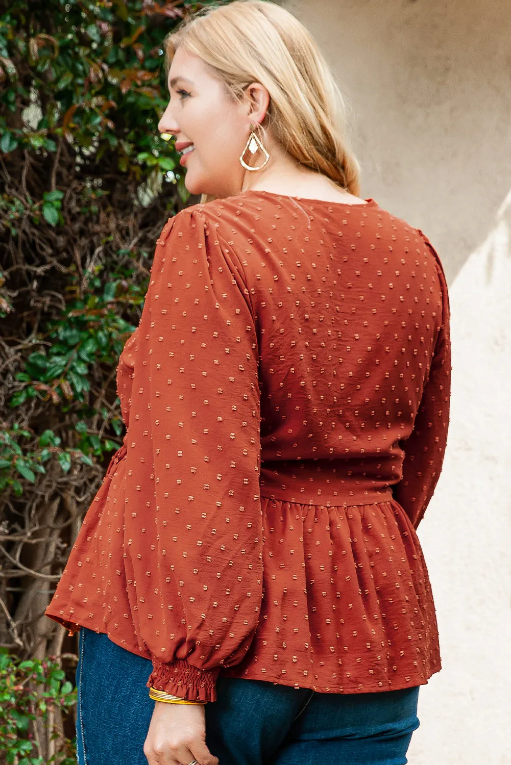 Gold Flame Plus Size Swiss Dot V Neck Wrap Tie Side Blouse sold by Beagle Boutique product image thumbnail 2