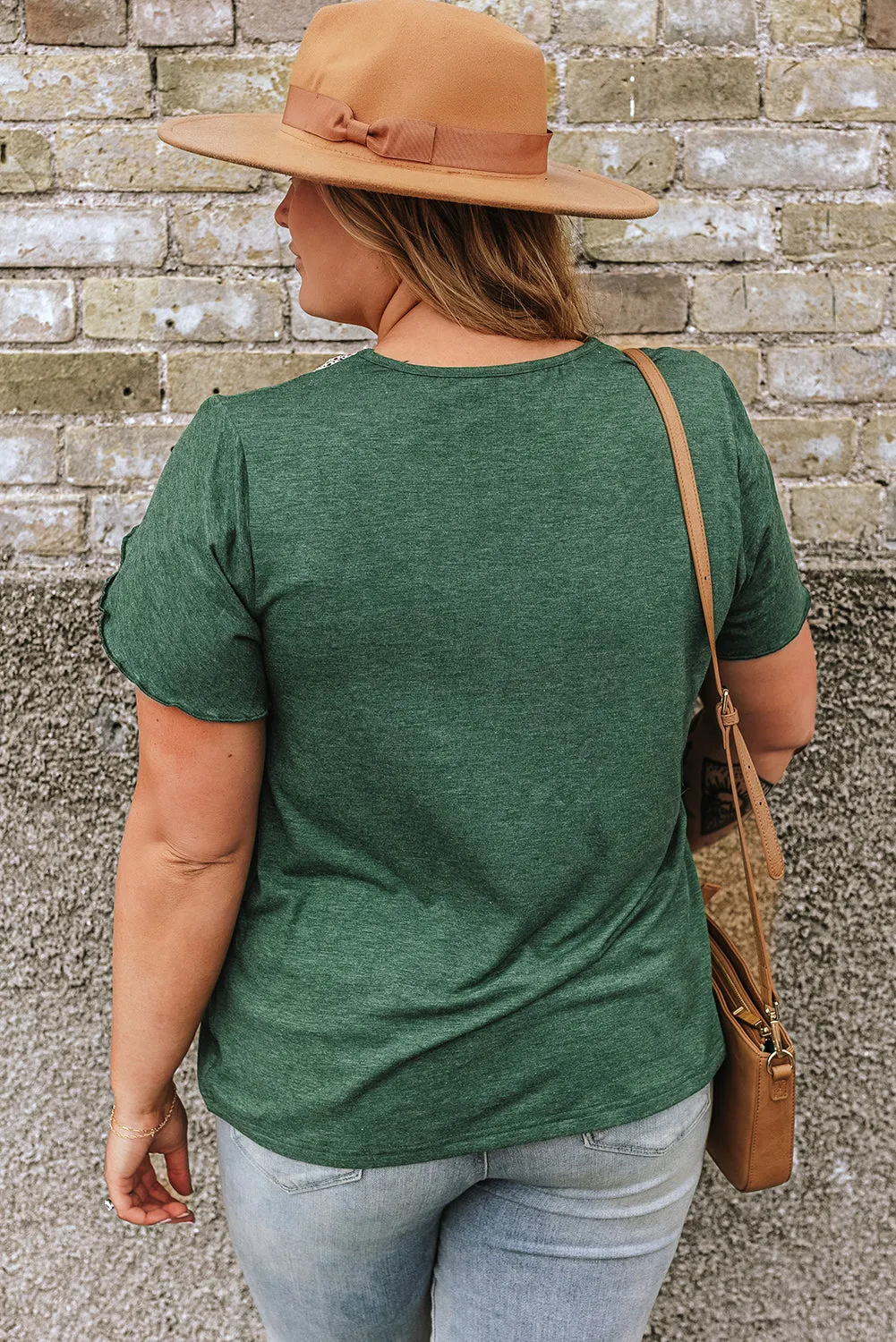 Blackish Green Plus Size Embroidery V Neck Draped Sleeve Blouse sold by Beagle Boutique product image thumbnail 2