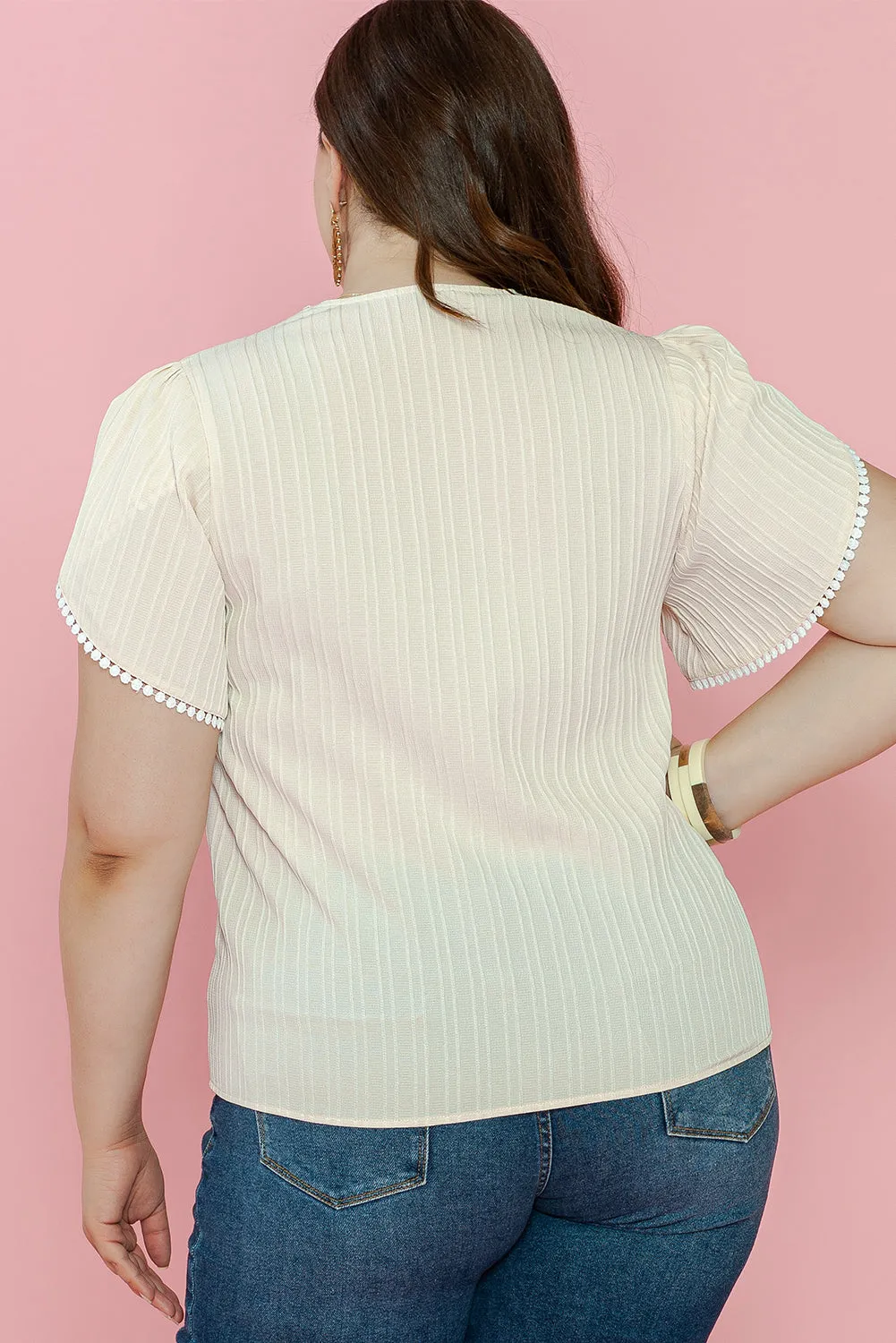 Beige Plus Contrast Guipure Lace Petal Sleeve Blouse sold by Beagle Boutique product image thumbnail 2