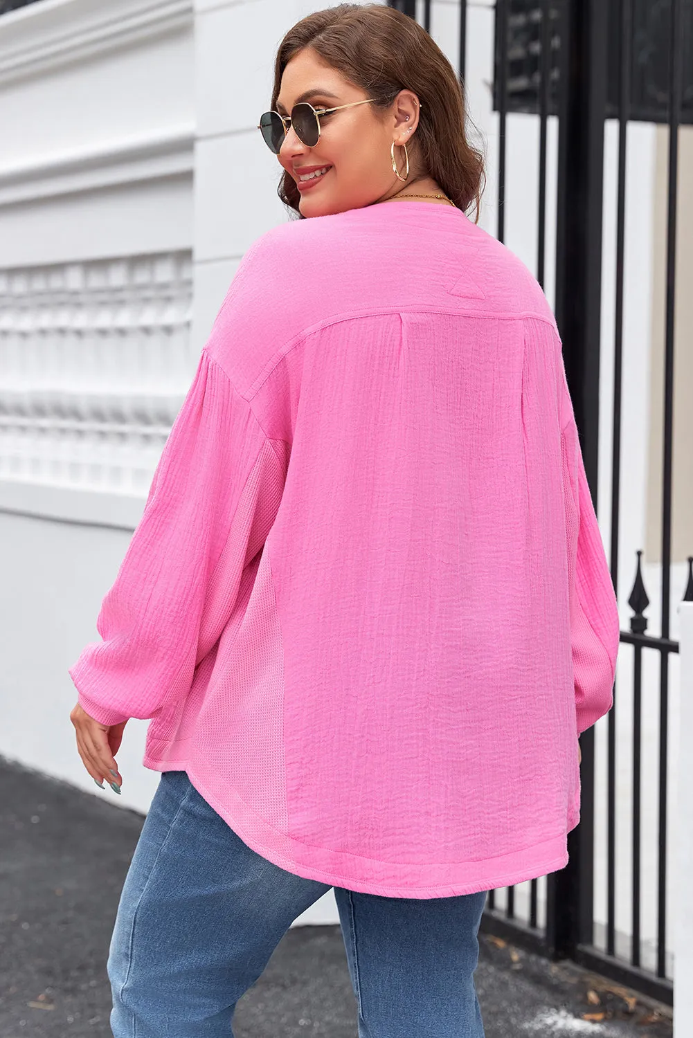 Bonbon Half Buttons Chest Pocket Drop Sleeve Plus Size Top sold by Beagle Boutique product image thumbnail 2