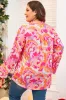 Pink Plus Size Abstract Floral Print V Neck Blouse sold by Beagle Boutique