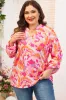 Pink Plus Size Abstract Floral Print V Neck Blouse sold by Beagle Boutique