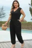 Black Plus Smocked High Waist Sleeveless V Neck Jumpsuit sold by Beagle Boutique