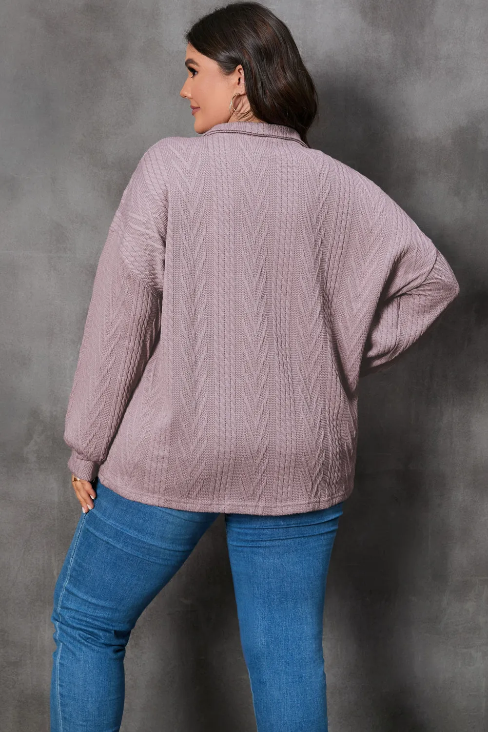 Plus Size Textured Knit Zip Neck Pullover sold by Beagle Boutique product image thumbnail 2
