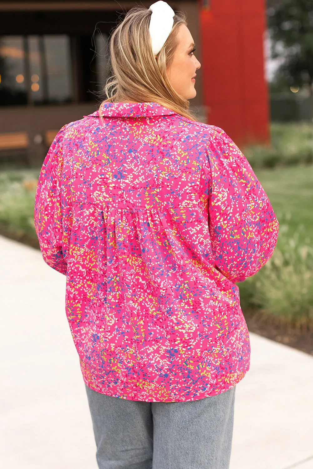 Purple Plus Size Floral Print Puff Sleeve V Neck Blouse sold by Beagle Boutique product image thumbnail 2