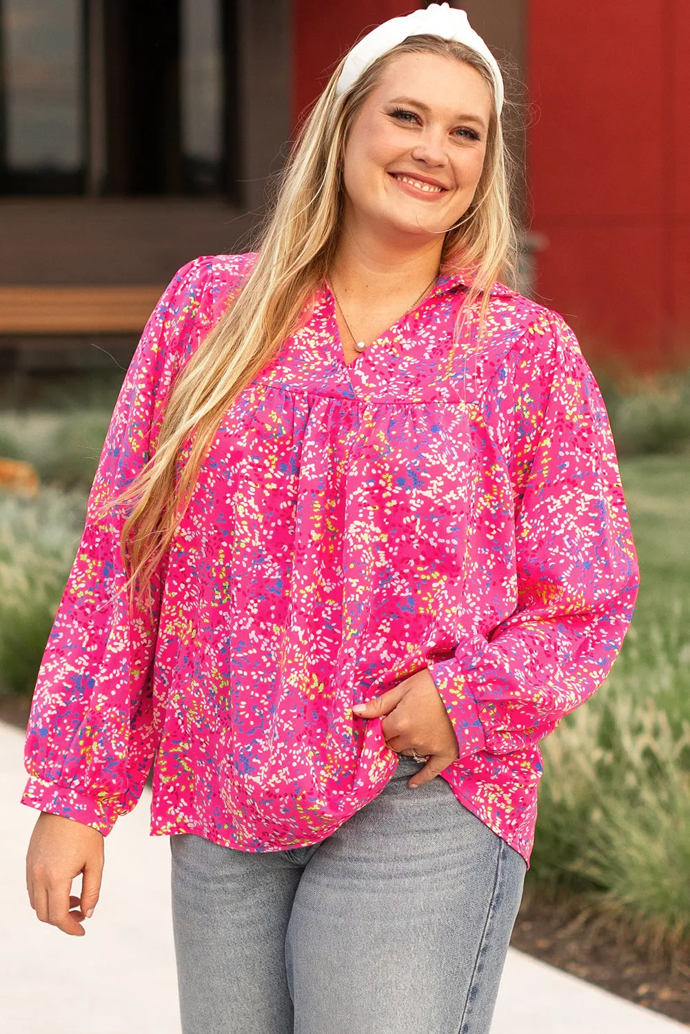 Purple Plus Size Floral Print Puff Sleeve V Neck Blouse sold by Beagle Boutique