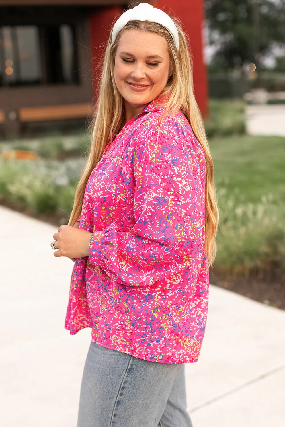 Purple Plus Size Floral Print Puff Sleeve V Neck Blouse sold by Beagle Boutique product image thumbnail 3