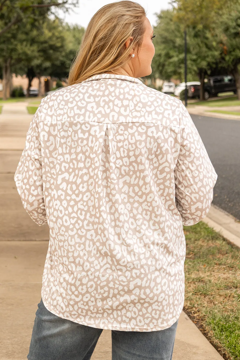Beige Leopard Tab Sleeve V Neck Plus Size Top sold by Beagle Boutique product image thumbnail 2