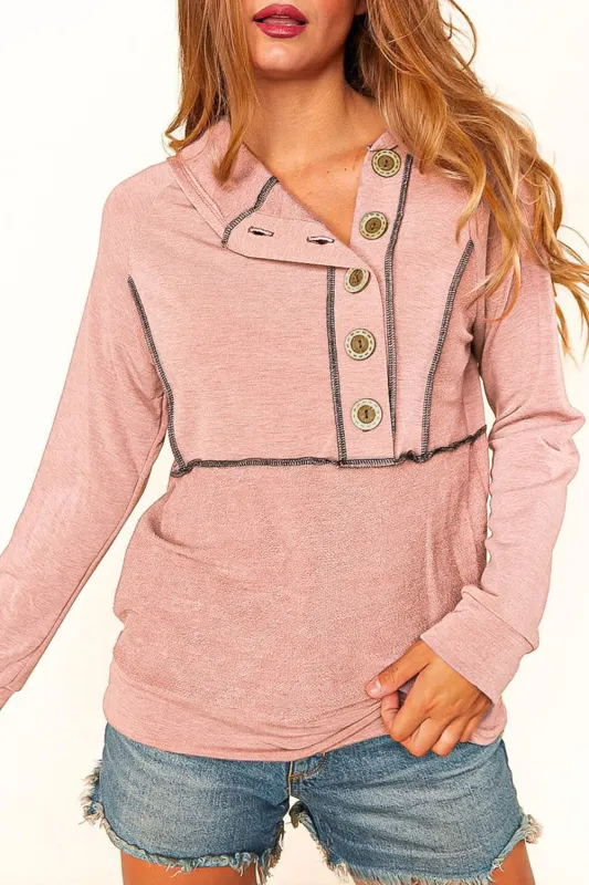 Pink Buttons Front Princess Line Out Seam Hoodie sold by Beagle Boutique