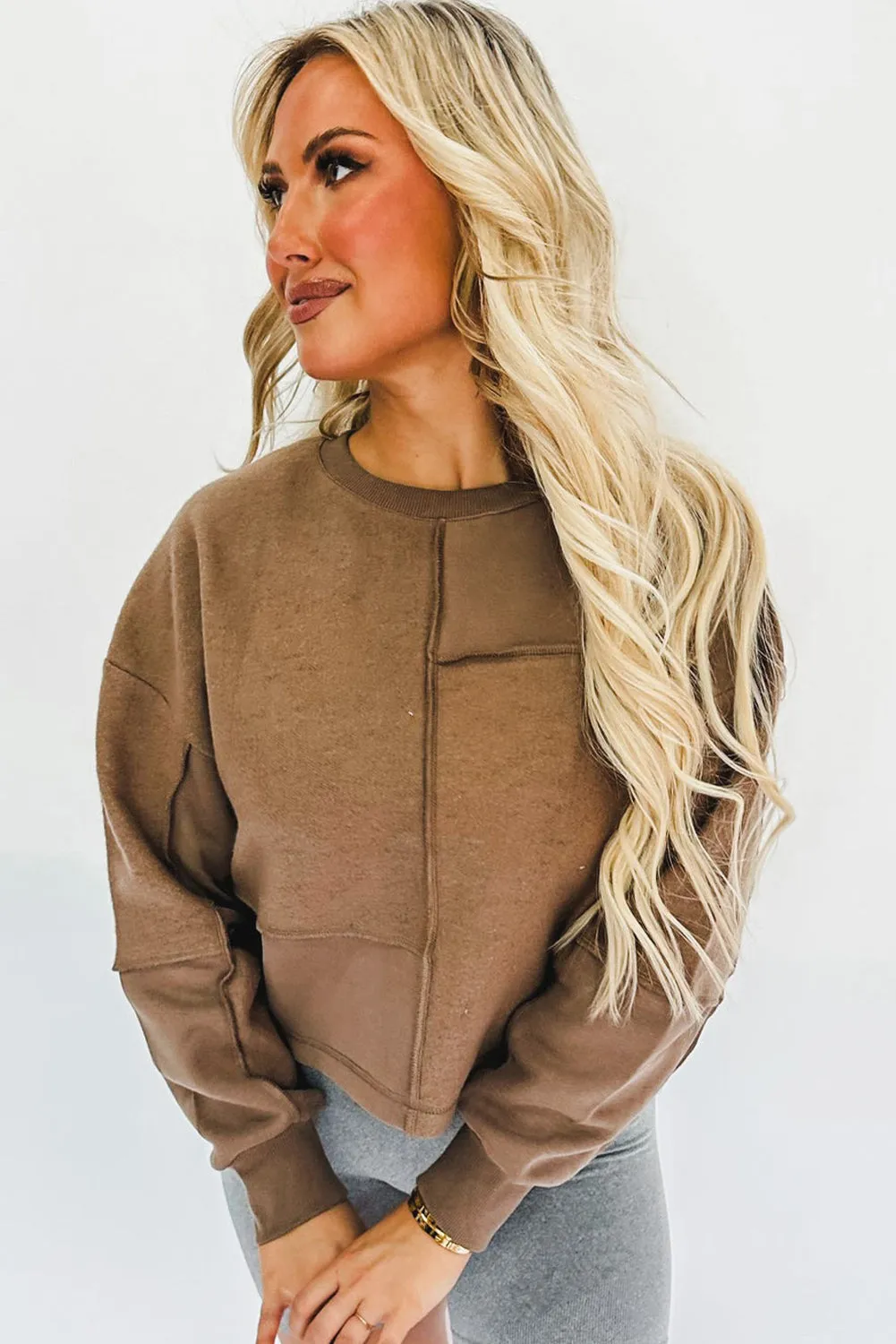 Coffee Solid Exposed Seam Pullover Sweatshirt sold by Beagle Boutique product image thumbnail 3