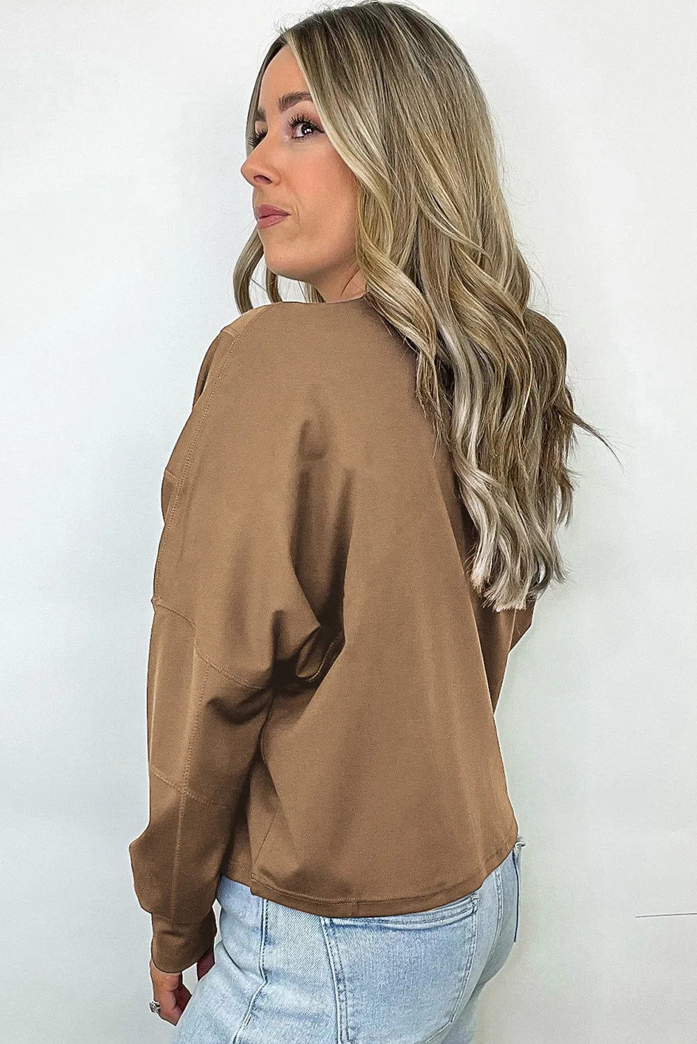 Coffee Solid Exposed Seam Pullover Sweatshirt sold by Beagle Boutique product image thumbnail 2