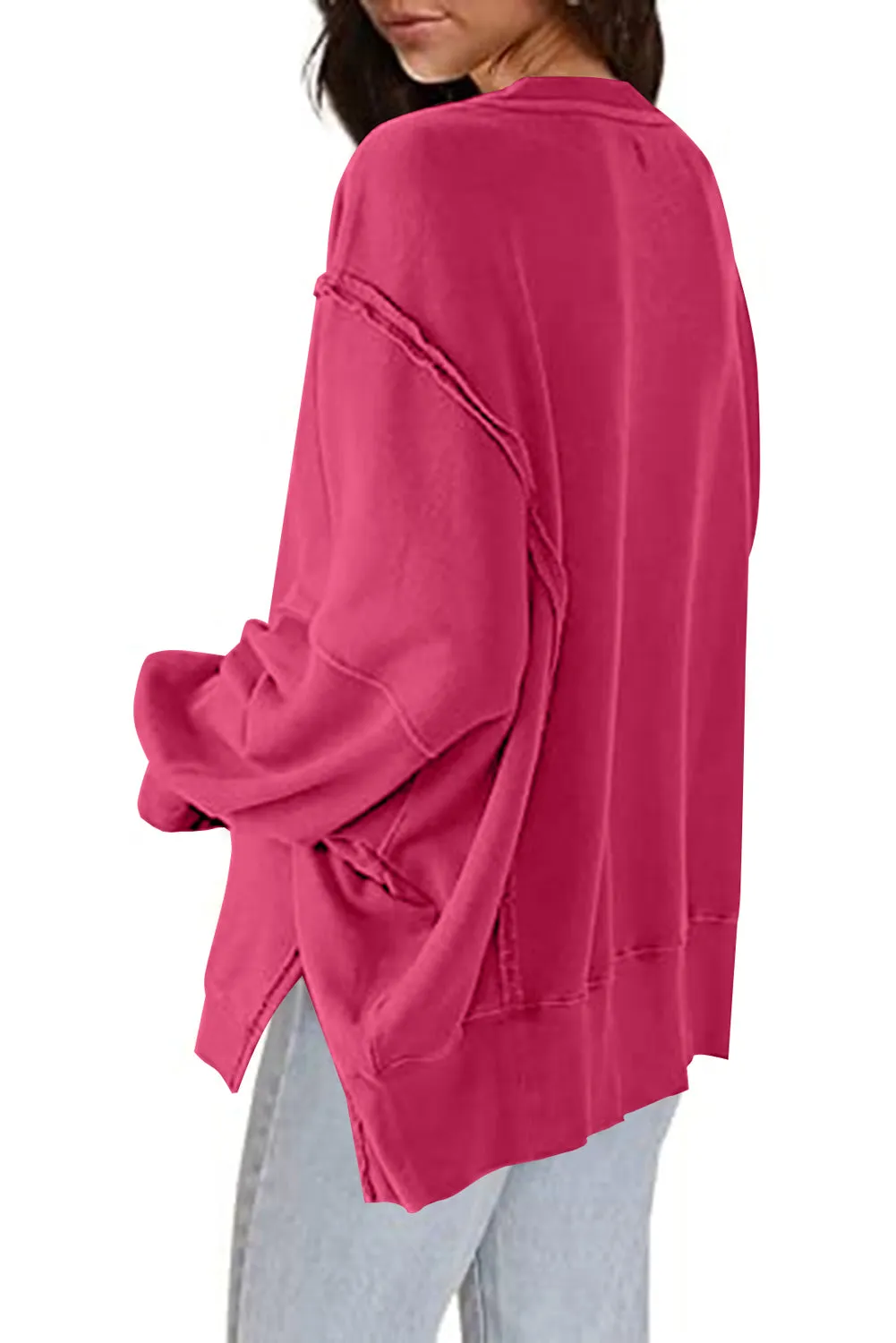 Exposed Seam Drop Shoulder Slit High Low Hem Sweatshirt sold by Beagle Boutique product image thumbnail 2