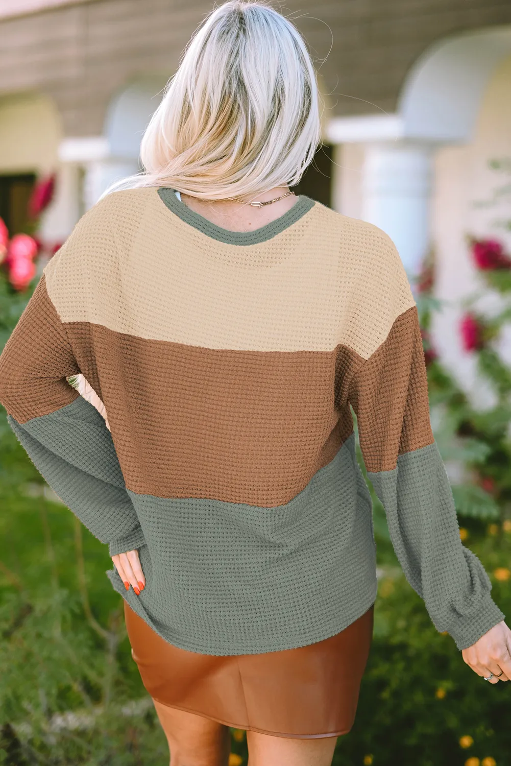 Green Stripe Textured Colour Block Bubble Sleeve Baggy Top sold by Beagle Boutique product image thumbnail 2