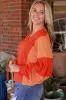 Fiery Red Studded V Neckline Exposed Seam Textured Knit Top sold by Beagle Boutique