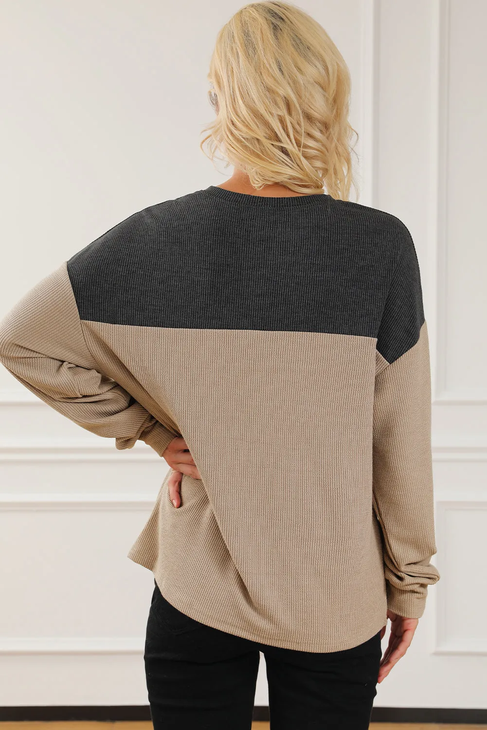 Carbon Grey Notched Neck Colourblock Ribbed Sweatshirt sold by Beagle Boutique product image thumbnail 3