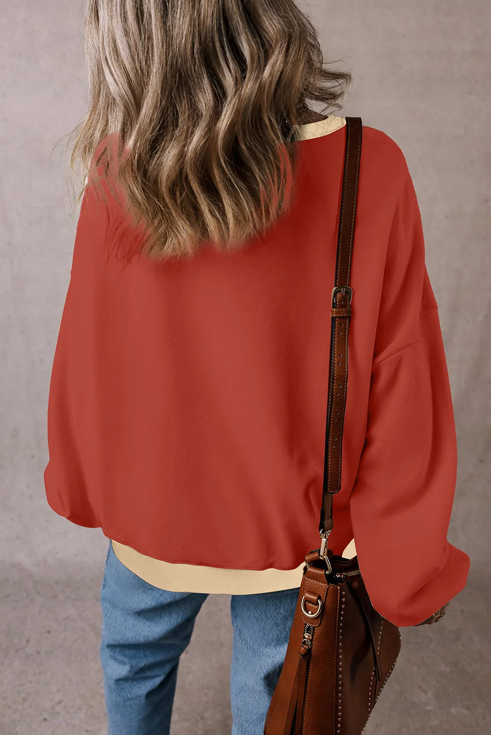 Red Clay Colour Block Patch Drop Shoulder Oversized Sweatshirt sold by Beagle Boutique product image thumbnail 2