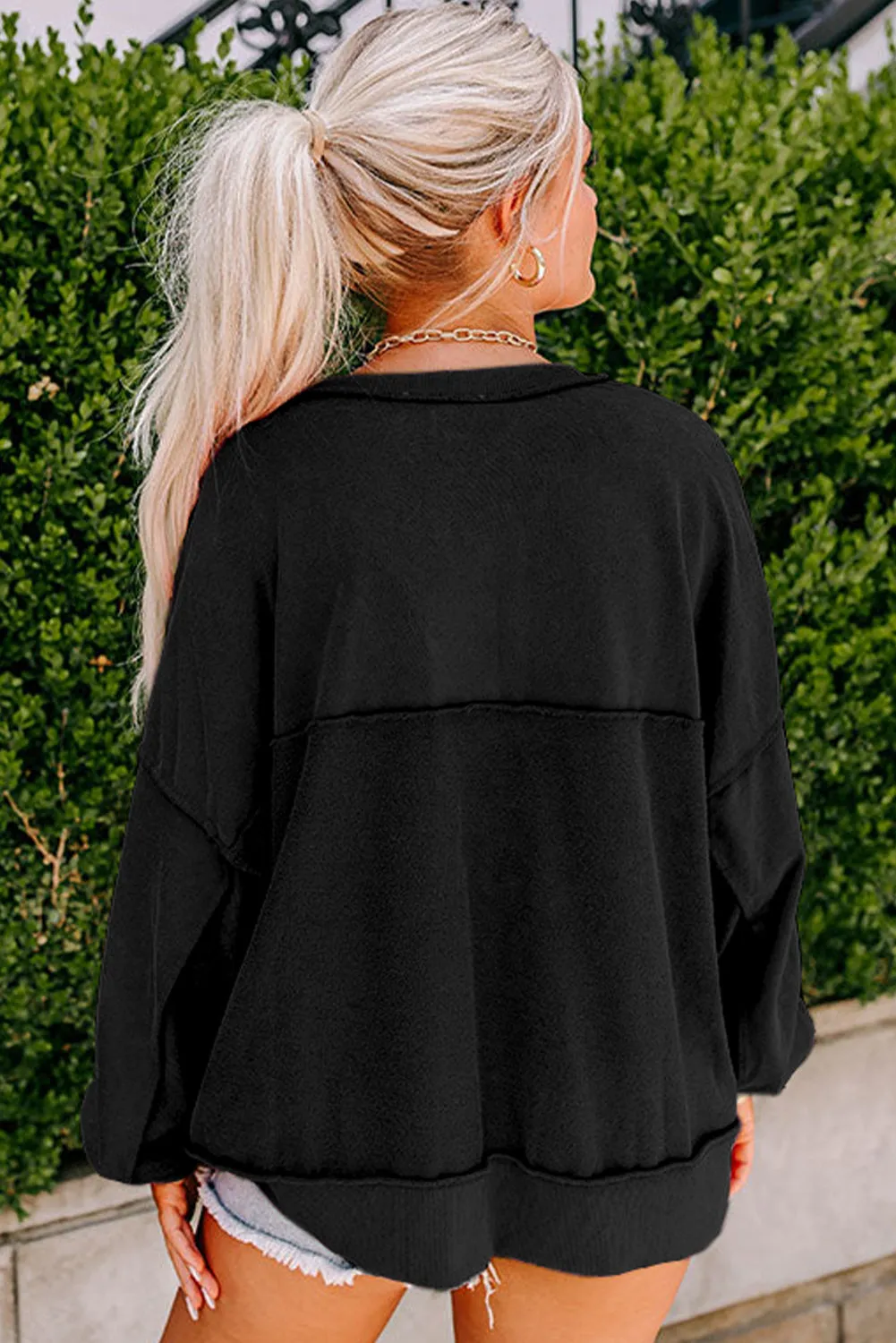 Drop Shoulder Henley Buttons Sweatshirt sold by Beagle Boutique product image thumbnail 5