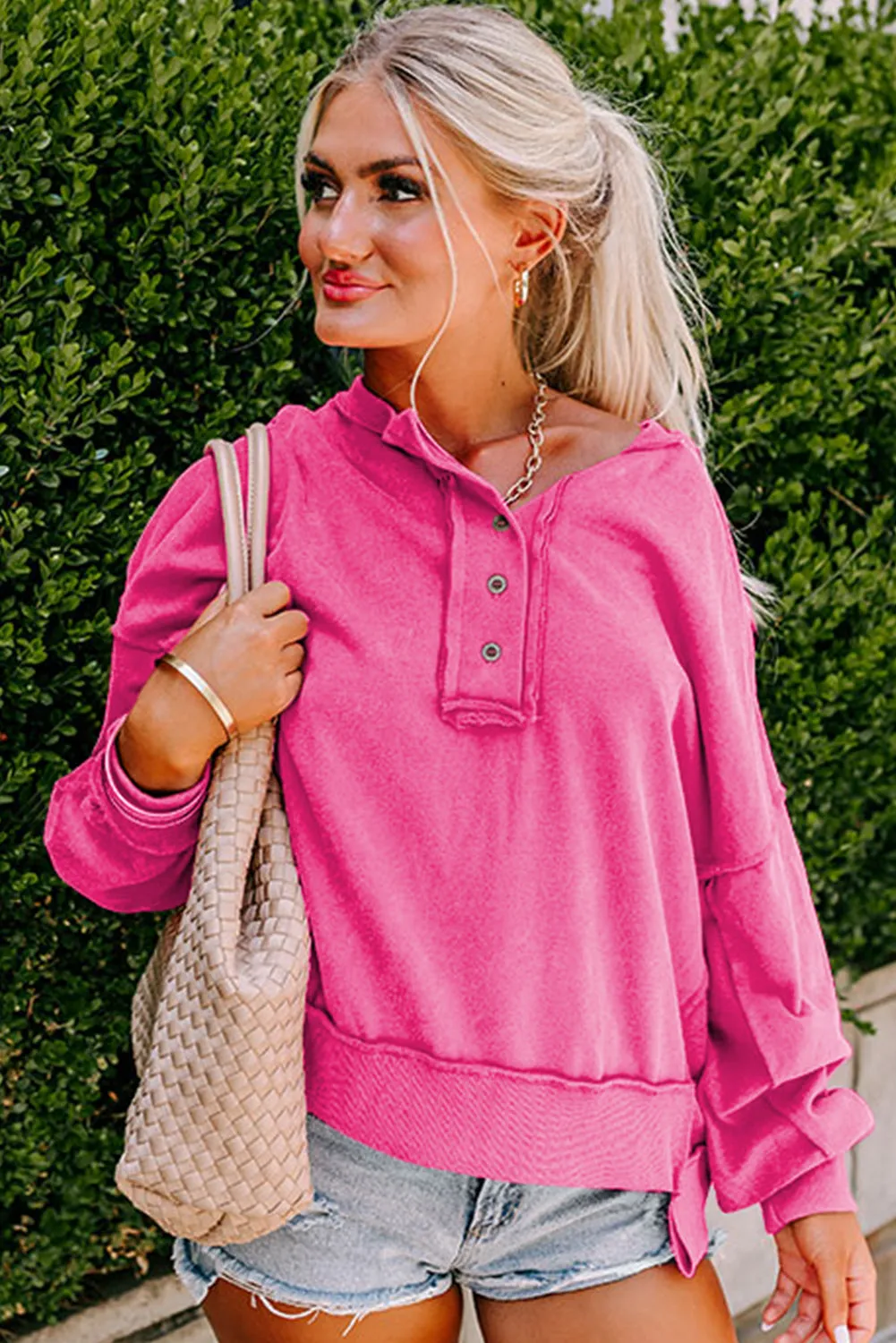 Drop Shoulder Henley Buttons Sweatshirt sold by Beagle Boutique product image thumbnail 3