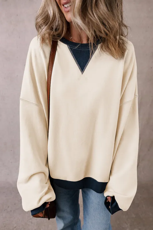 White Color Block Patch Drop Shoulder Oversized Sweatshirt sold by Beagle Boutique