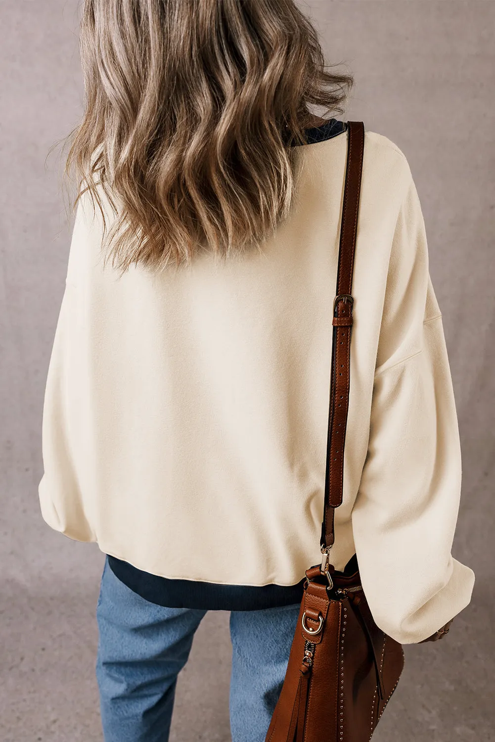 White Color Block Patch Drop Shoulder Oversized Sweatshirt sold by Beagle Boutique product image thumbnail 2