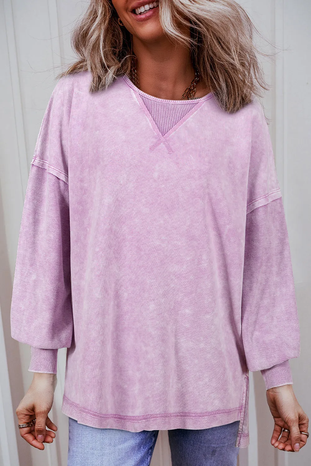 Orchid Petal Mineral Wash Drop Shoulder Pullover Sweatshirt sold by Beagle Boutique product image thumbnail 3