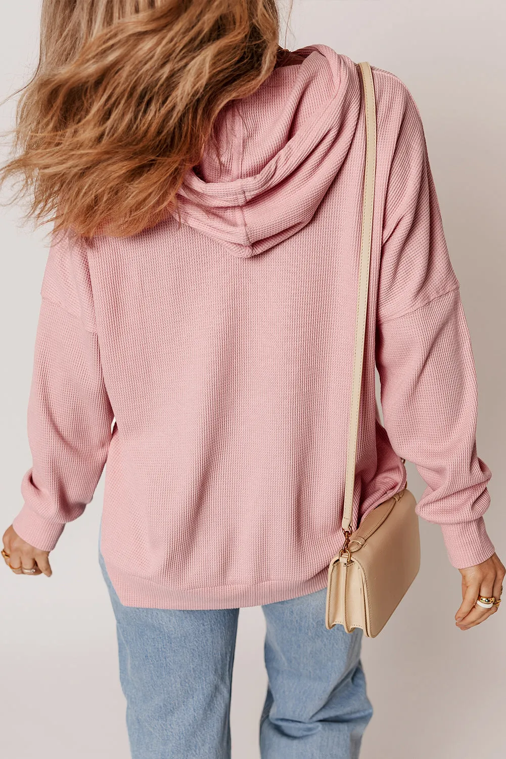 Light Pink Waffle Knit Fleece Lined High Low Oversized Hoodie sold by Beagle Boutique product image thumbnail 2