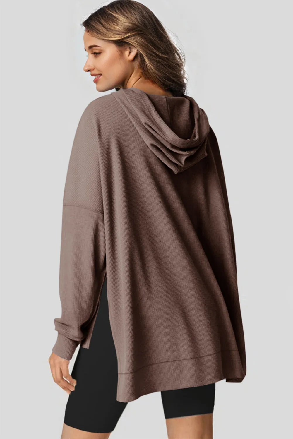 Light Pink Waffle Knit Fleece Lined High Low Oversized Hoodie sold by Beagle Boutique product image thumbnail 5