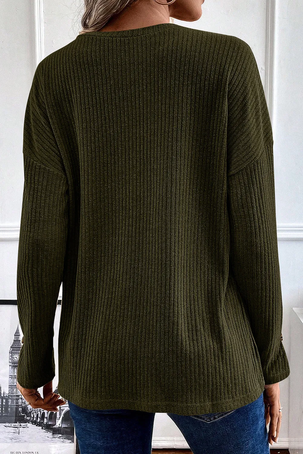 Jungle Green Rib Textured Henley Knit Top sold by Beagle Boutique product image thumbnail 3