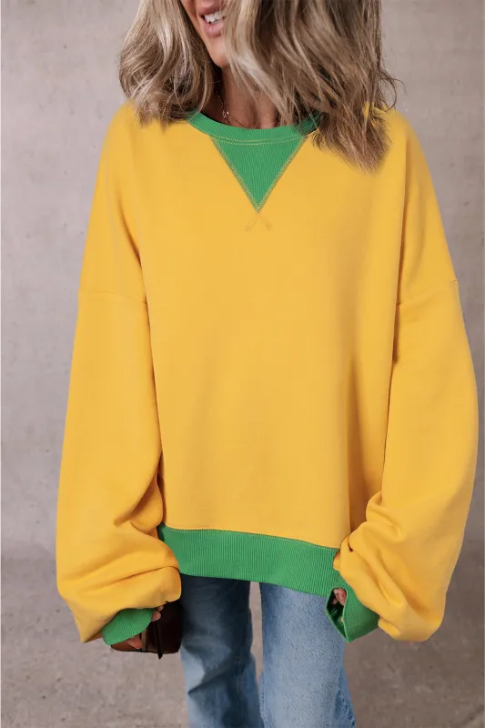 Ginger Colour Block Patch Drop Shoulder Oversized Sweatshirt sold by Beagle Boutique