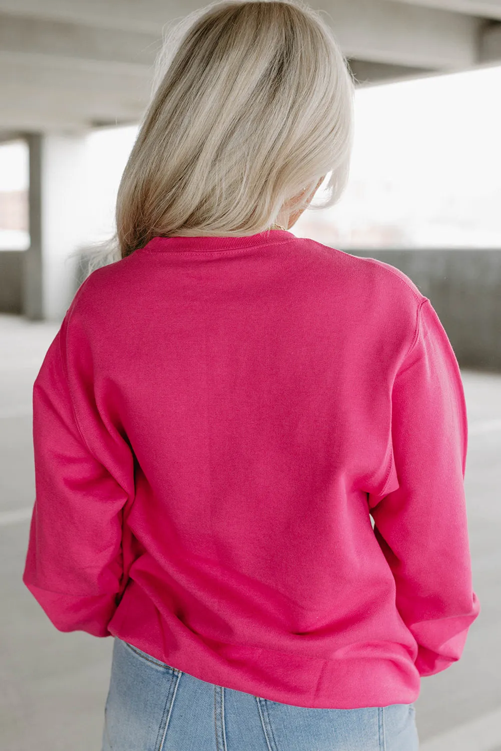 Strawberry Pink Cow & Sequin Double Heart Patch Graphic Sweatshirt sold by Beagle Boutique product image thumbnail 2