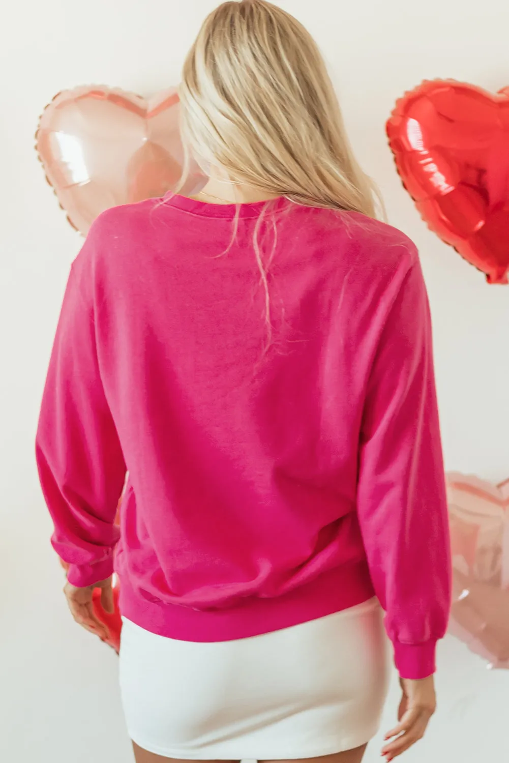 Strawberry Pink Cow & Sequin Double Heart Patch Graphic Sweatshirt sold by Beagle Boutique product image thumbnail 5