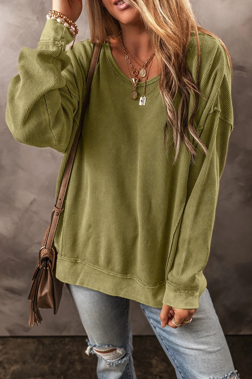 Jungle Green Textured Seamed Drop Sleeve Sweatshirt sold by Beagle Boutique product image thumbnail 3