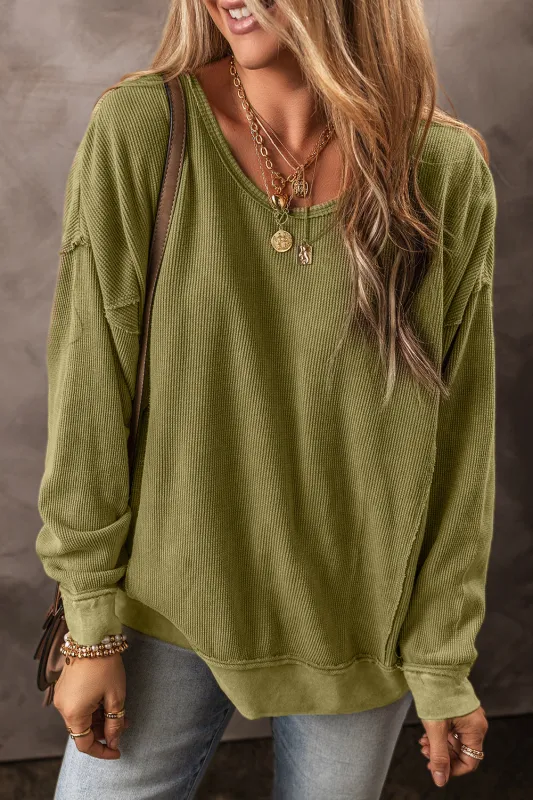 Jungle Green Textured Seamed Drop Sleeve Sweatshirt sold by Beagle Boutique