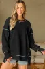 Black Contrast Stitching Split Baggy Sweatshirt sold by Beagle Boutique