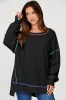 Black Contrast Stitching Split Baggy Sweatshirt sold by Beagle Boutique