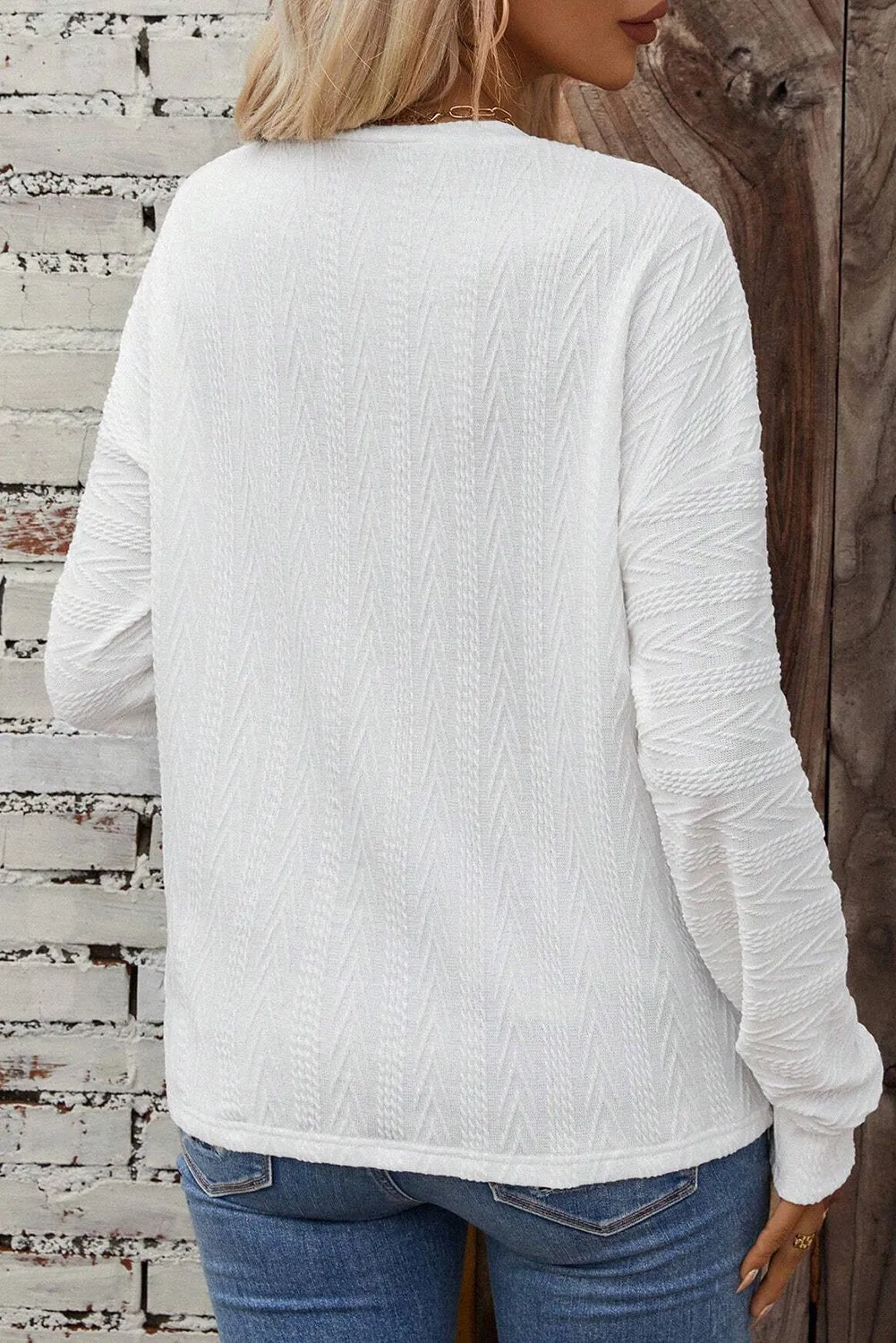 White Round Neck Drop Shoulder Textured Knit Top sold by Beagle Boutique product image thumbnail 2