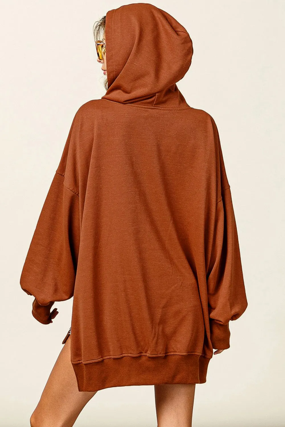 Chestnut V Neck Kangaroo Pocket Oversized Hoodie sold by Beagle Boutique product image thumbnail 2