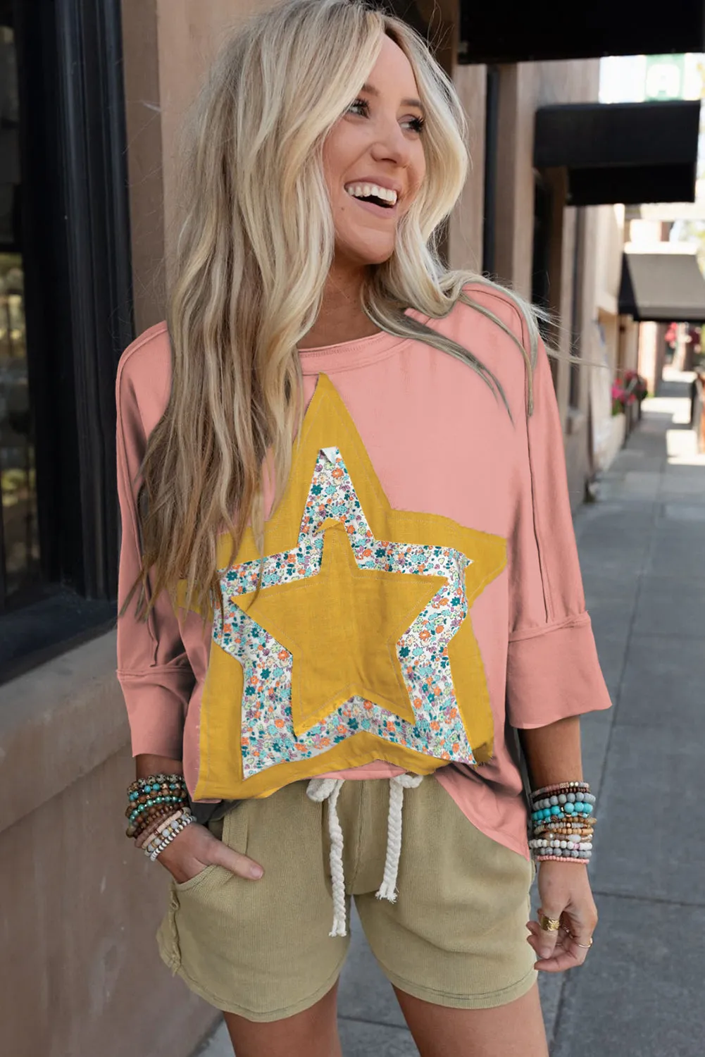 Rose Tan Floral Starbust Exposed Seam Mineral Wash Top sold by Beagle Boutique product image thumbnail 3