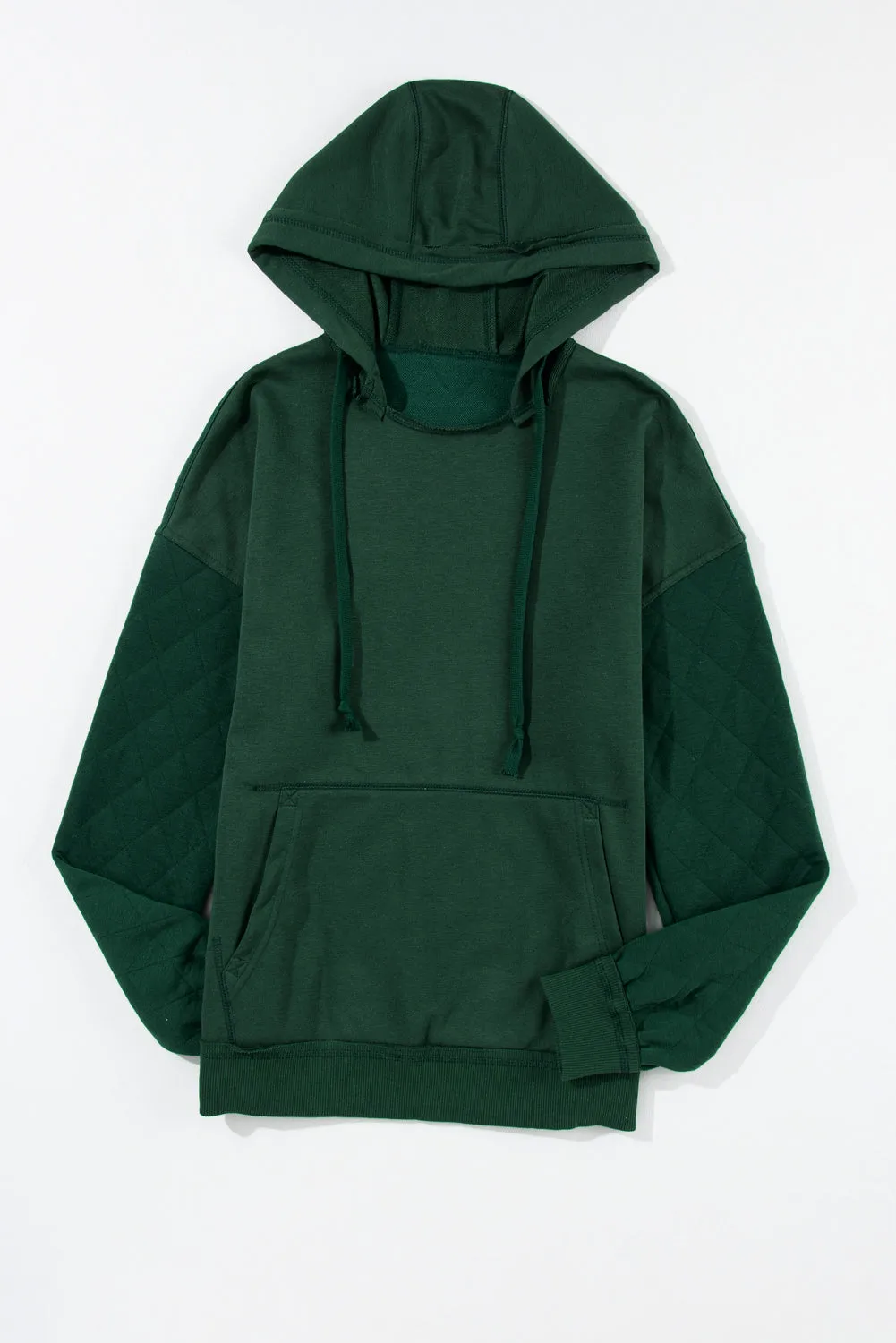 Blackish Green Quilted Patchwork Exposed Seam Hoodie sold by Beagle Boutique product image thumbnail 3