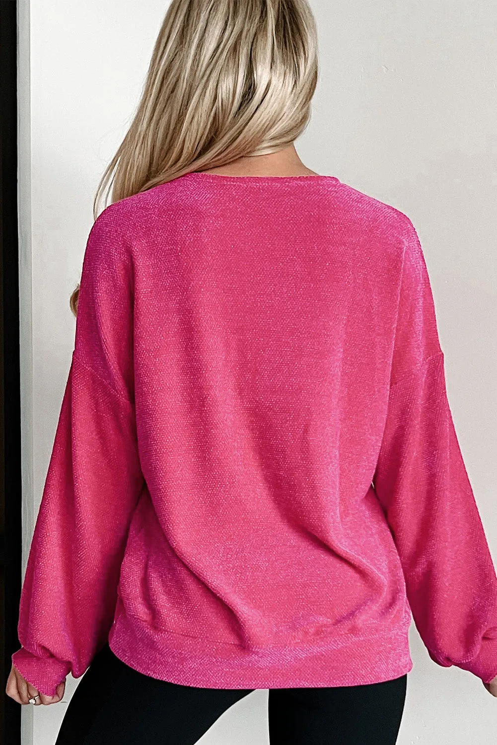 Rose Red Textured Long Sleeve V Neck Top sold by Beagle Boutique product image thumbnail 2