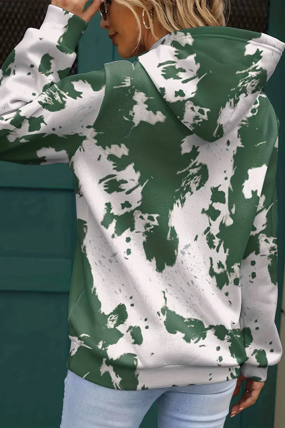 Green Tie Dye Print Kangaroo Pocket Loose Hoodie sold by Beagle Boutique product image thumbnail 2